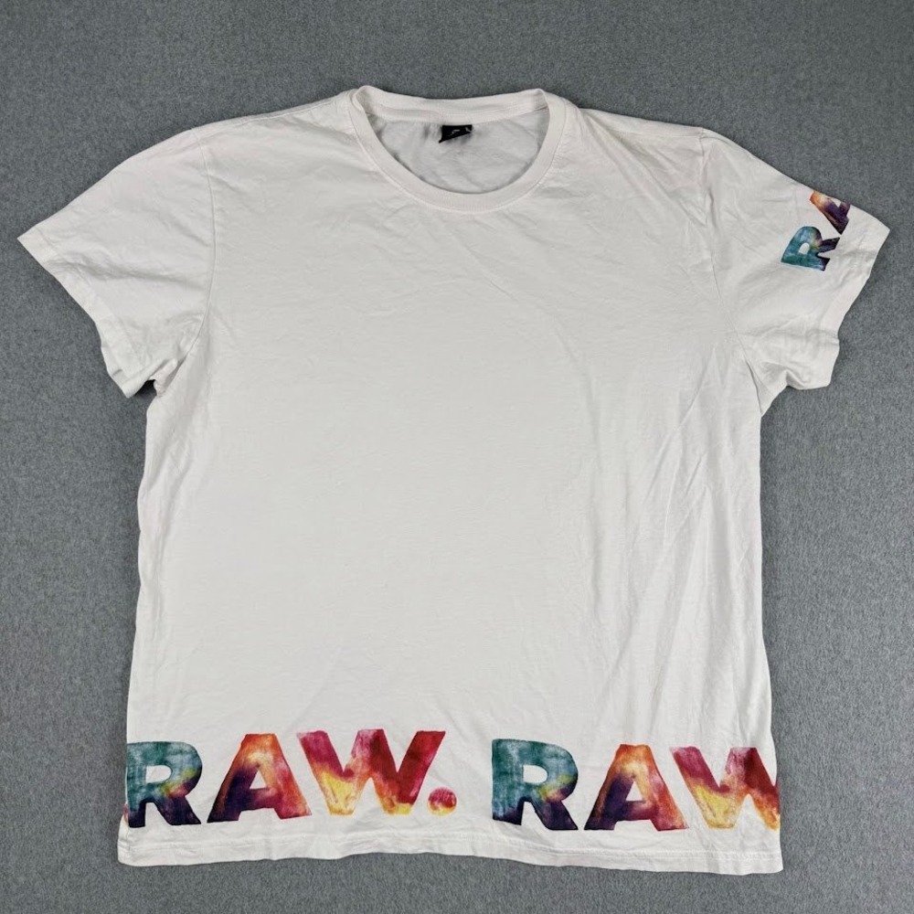 G-Star Raw Mens XXL White T-Shirt Graphic Tie Dye Logo Crew Neck Streetwear